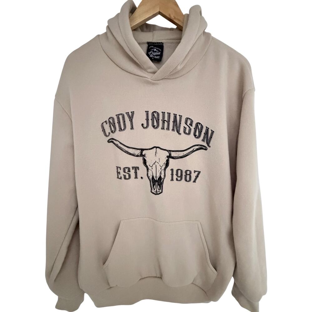 Cody Johnson Leather Tour Hoodie Mens Large Beige Pullover Country Western